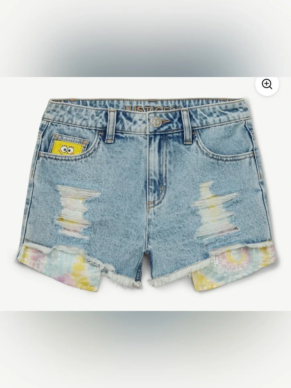 Spongebob X Justice Girls Sequin Denim Short, Sizes 10 Slim & Plus